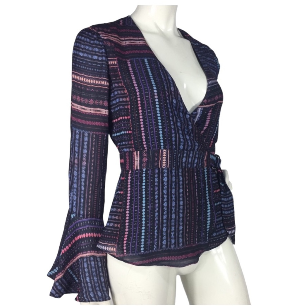 Parker Printed Long Sleeve Wrap Blouse
